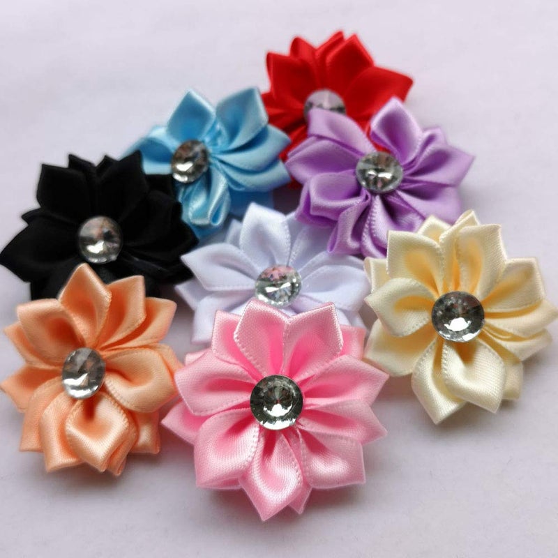 Chenkou Craft 40pcs Satin Ribbon Flower with Pearl Wedding DIY Appliques (Multi) - Image 4